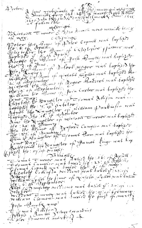 Example from the Parish Register - Pirton Bishops Transcript, 1610